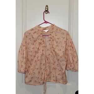 Anthropologie Pilcro XL Cropped Bubble Sleeve Pink/Peach Floral Blouse